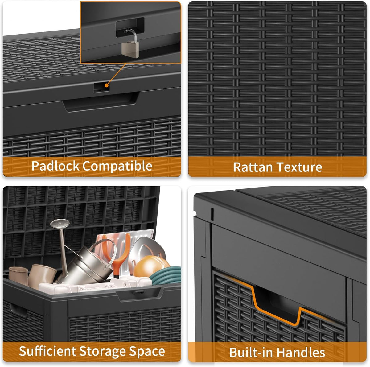 30 Gallon Resin Deck Box, Lockable Patio Outdoor Storage Box for Furniture, Garden Tools and Tools