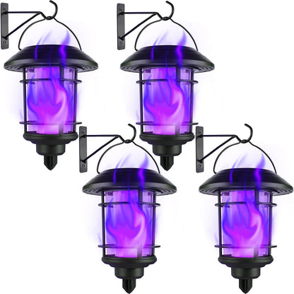 Dynaming Solar Purple Flame Wall Lanterns, Outdoor Halloween Hanging Lights, Flickering Flame LED
