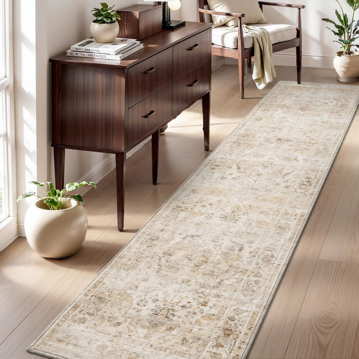AMOAMI-2X10 Runner Rug-Washable Runners for Hallways-Soft Non Slip Bedside Rugs for Bedroom-Vintage