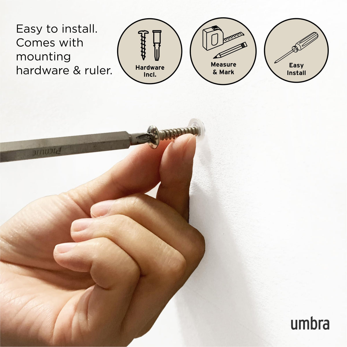 Umbra Flip Coat Rack, Wall Mount Retractable Hooks, 3-Hook, White/Nickel