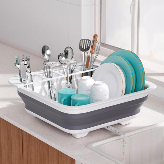 THANSTAR Collapsible Dish Drying Rack for RV Campers Portable Dinnerware Drainer Organizer for