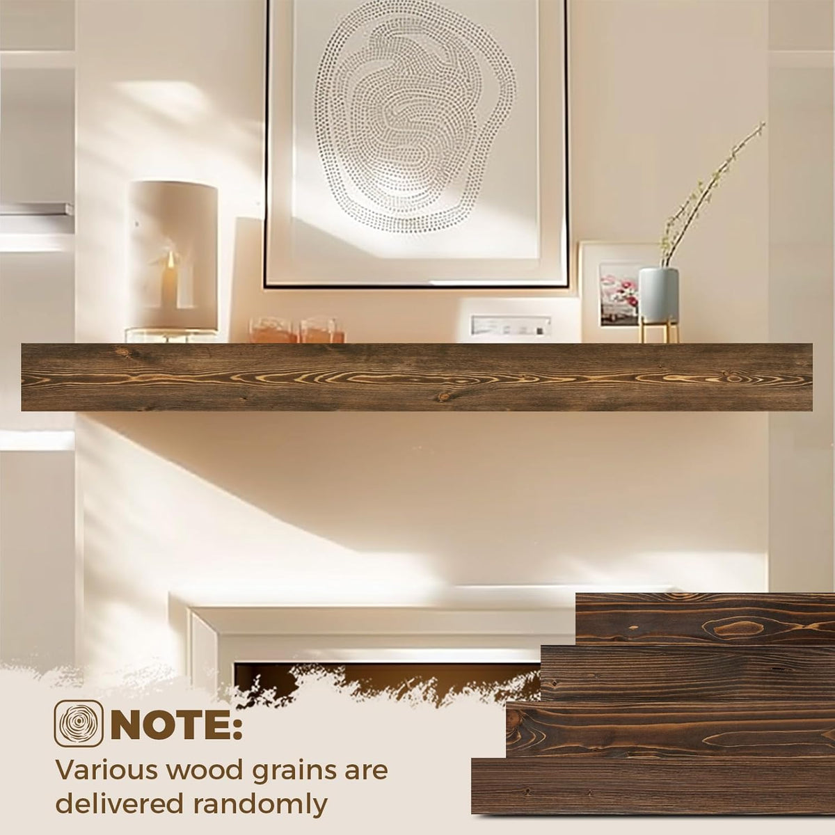 72x8x3 Fireplace Mantel - Handcrafted Hollow Rustic Solid Wood Wall Mounted Floating Shelf with