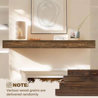72x8x3 Fireplace Mantel - Handcrafted Hollow Rustic Solid Wood Wall Mounted Floating Shelf with