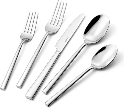 KINGSTONE Silverware Set, 60-Piece Forged Flatware Set Cutlery Set Premium Stainless Steel, Service
