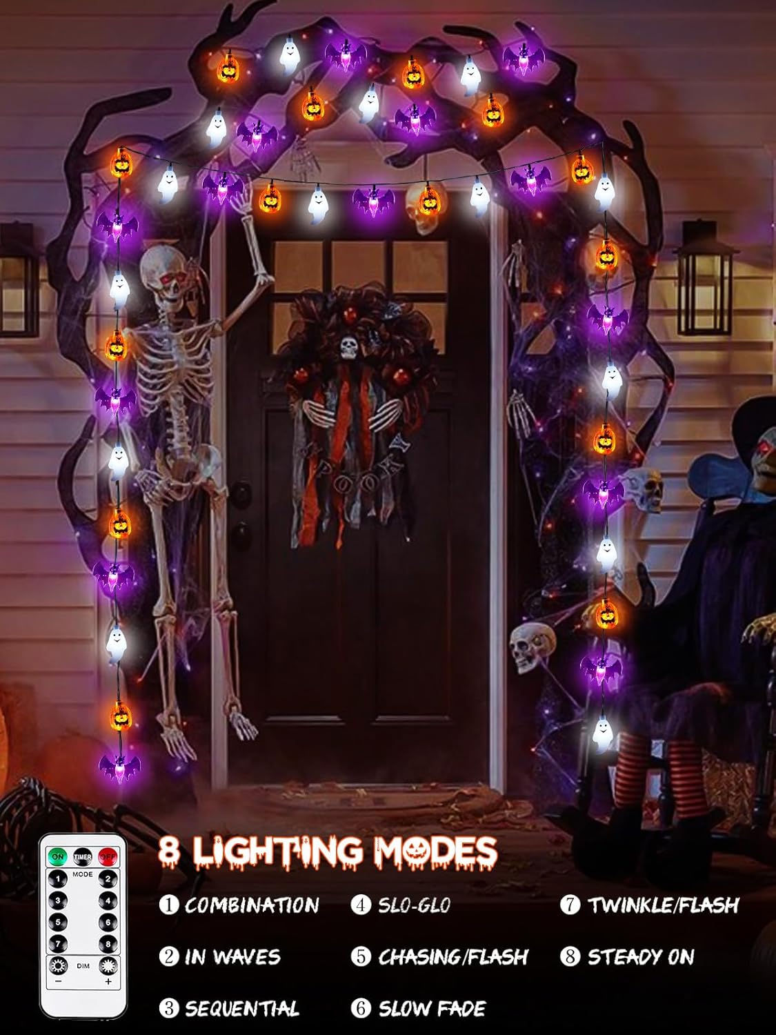 Halloween String Lights, 3D Pumpkin Bat Ghost Fairy Lights Battery Operated with Remote, 30LED