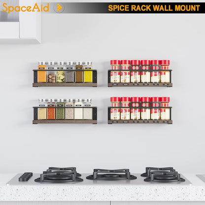 SpaceAid Spice Rack Organizer for Cabinet Door or Wall Mount (4 Pack) with 415 Spice Labels - Wood