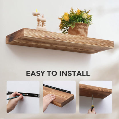 Fun Memories European Pine Floating Shelves for Wall, Mounted Shelf for Decor Storage Set of 2