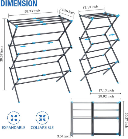 APEXCHASER Clothes Drying Rack, 3-Tier Laundry Drying Rack for Clothes, Expandable Metal Clothing