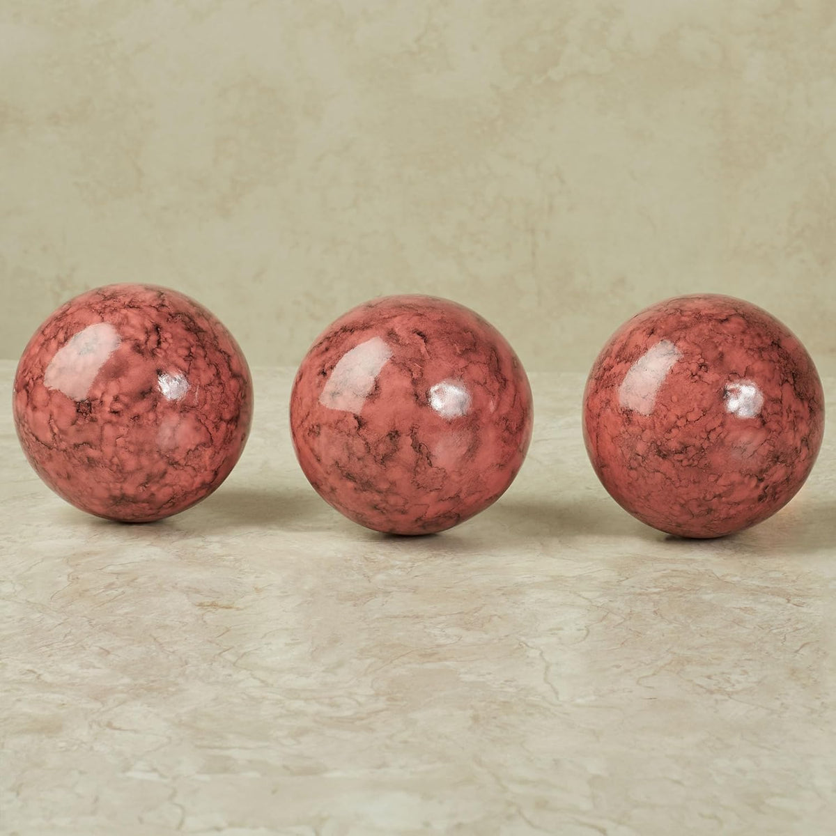 Cambria Cinnabar Marbled Orbs Sphere Balls 4 inches Diameter for Centerpiece Bowl and Tray Displays
