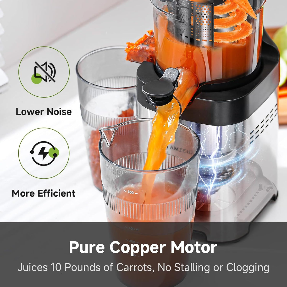AMZCHEF Cold Press Juicer, Juicers Machines - 5.4" Large Feed Chute for Whole Fruits & Vegetables
