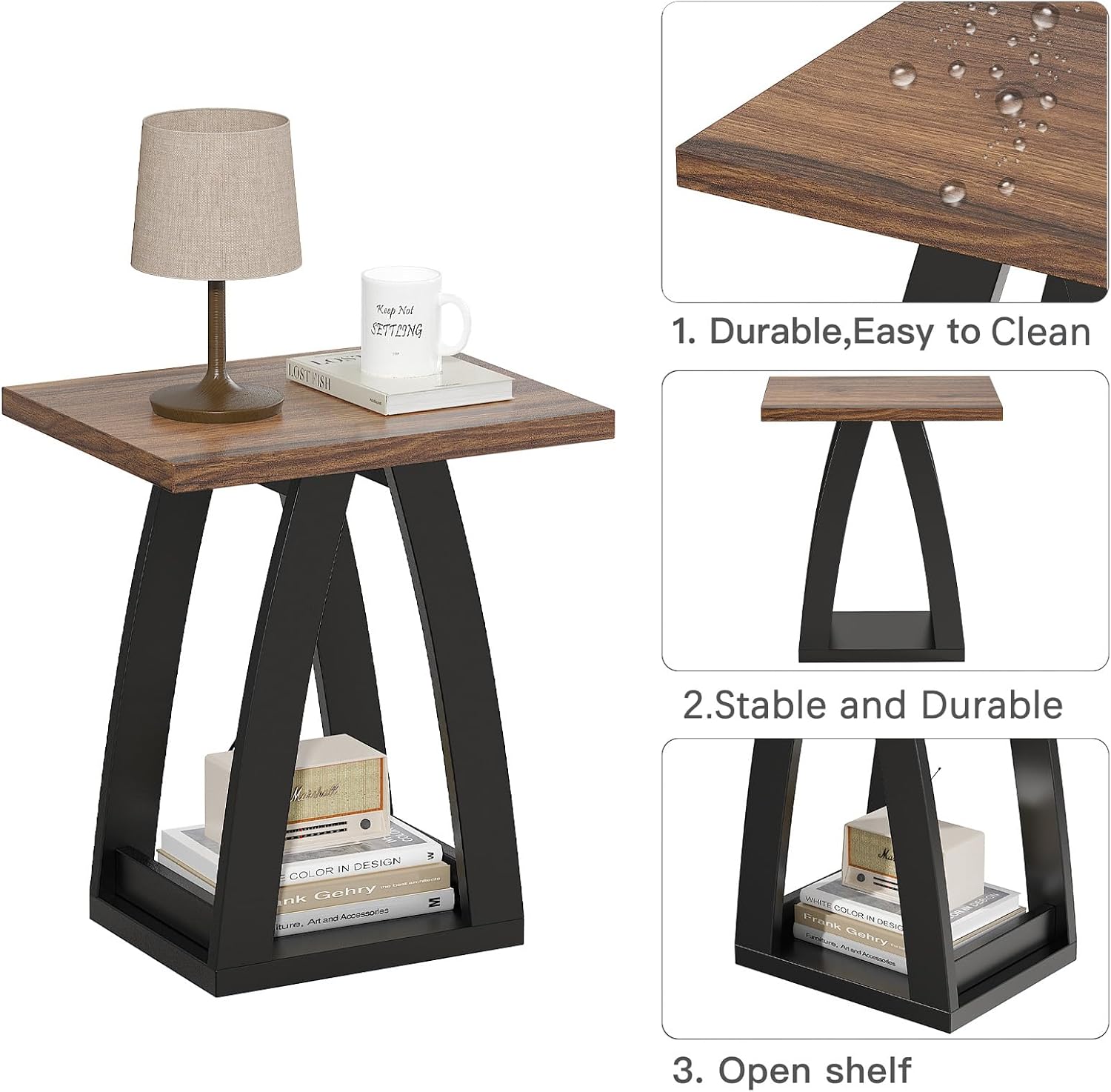 End Table Set of 2, Side Table, Nightstand, Sofa Side Table with Shelf, Modern End Table for Living