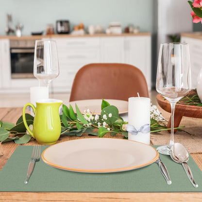 MANSPHIL Sage Green Cloth Placemats Set of 4, Washable Thick Faux Linen Place Mats Heat Resistant