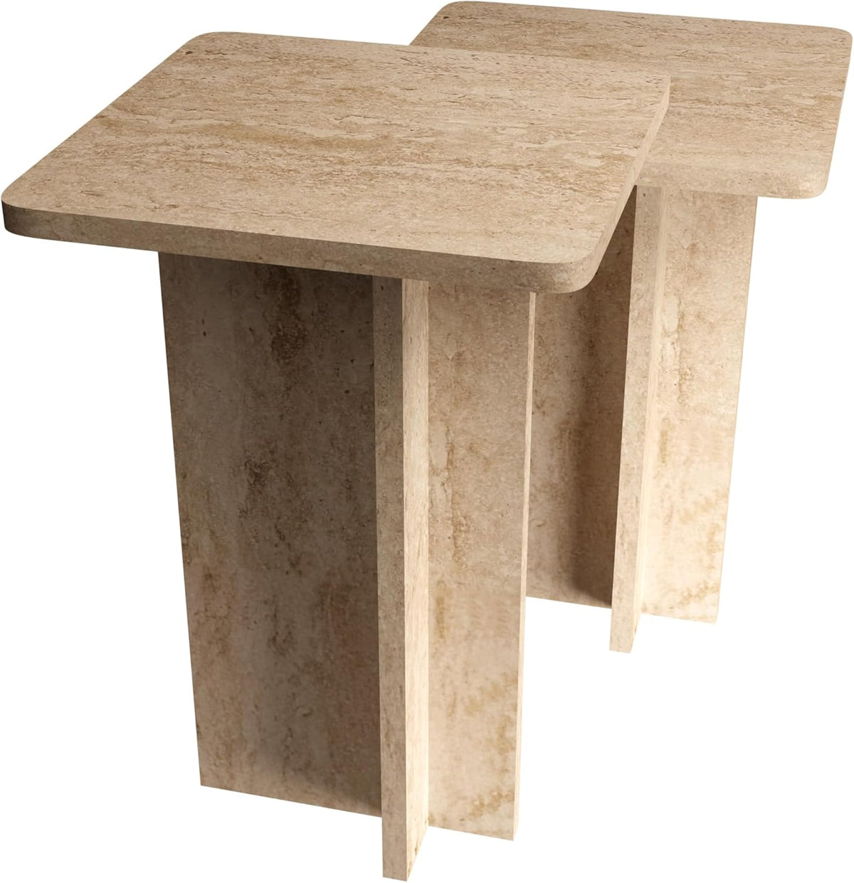 Travertine Efect Square Nesting Table Set of 2 Modern Coffee Table Small Side Table End Table for