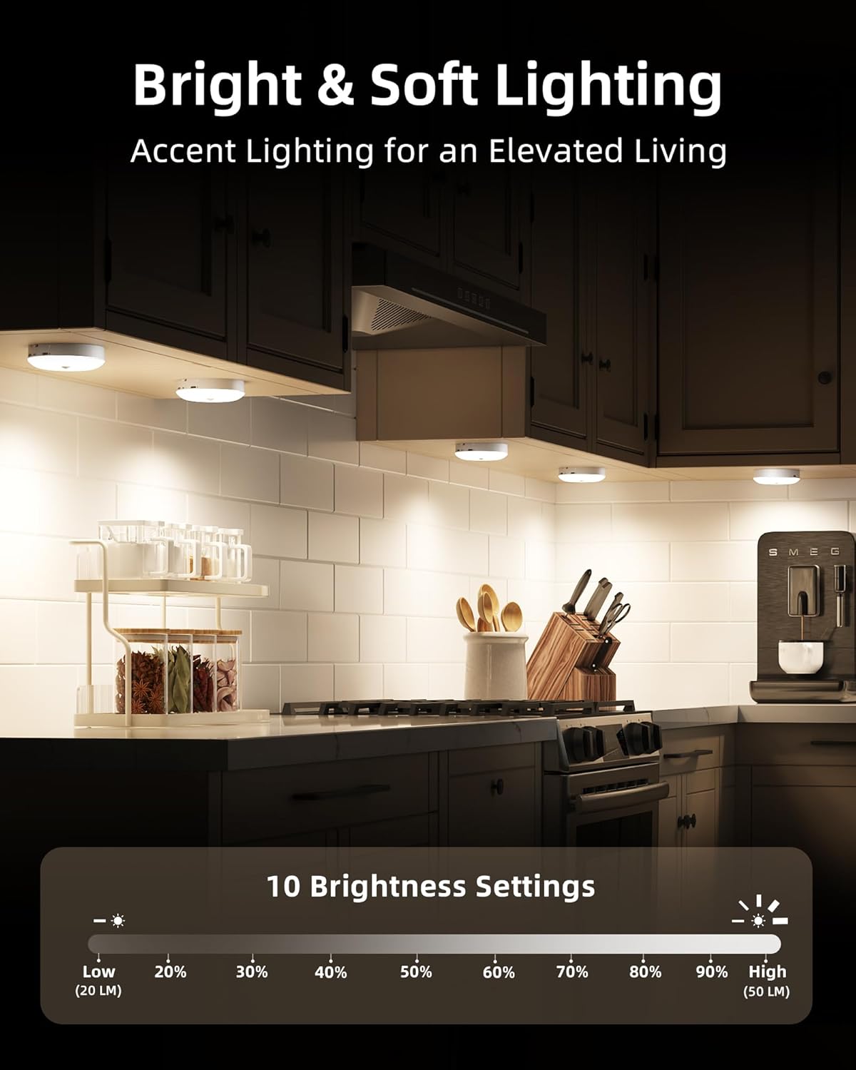 EZVALO 6-Pack Under Cabinet Lighting, Rechargeable Motion Sensor Puck Lights with Remote, 3 Color