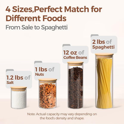 ComSaf Glass Food Storage Jars Set of 6, Clear Glass Storage Containers with Lids, Canisters Sets