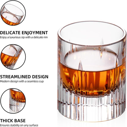 KAMMAK Crystal Whiskey Glasses Set of 2, Luxury 2.03oz Old Fashioned Glasses Stemless, Handcrafted