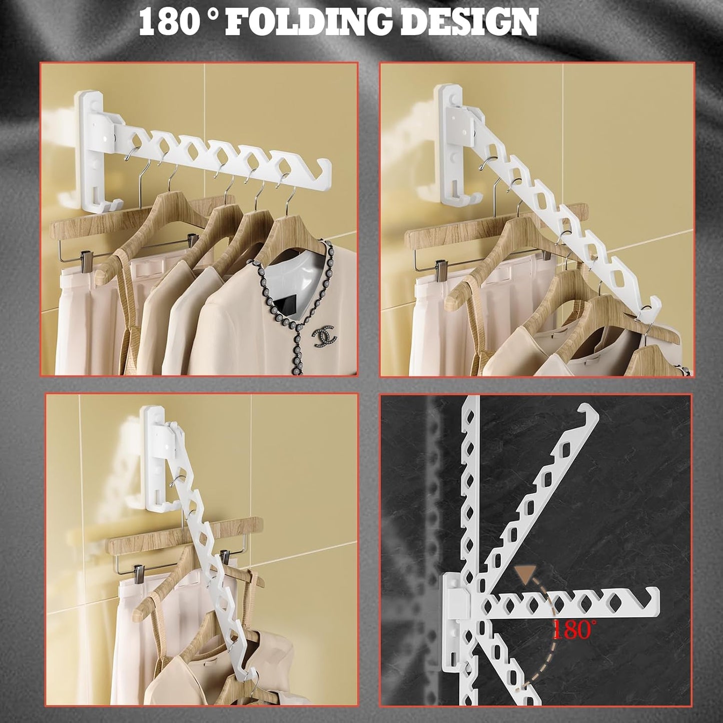 Wall Mount Coat Hanger Holder White Clothes Drying Organizer Rack Garment Hooks Aluminium