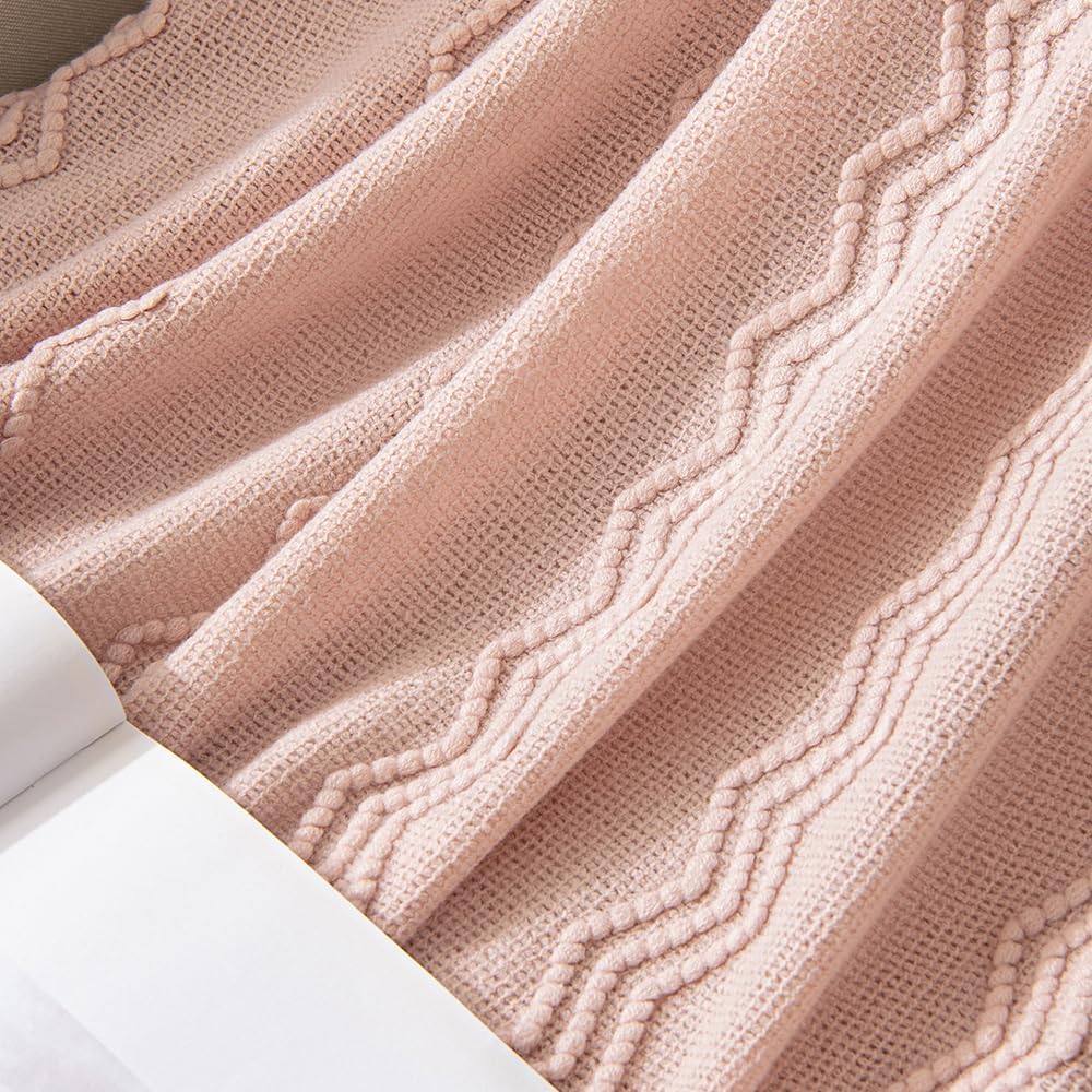 MIULEE Light Pink Knitted Throw Blanket for Couch Bed, Boho Textured Cozy Woven Decorative