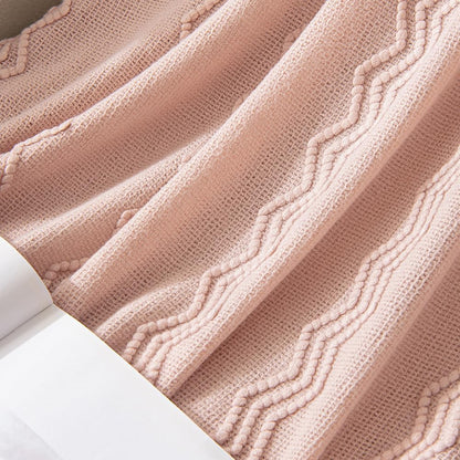 MIULEE Light Pink Knitted Throw Blanket for Couch Bed, Boho Textured Cozy Woven Decorative