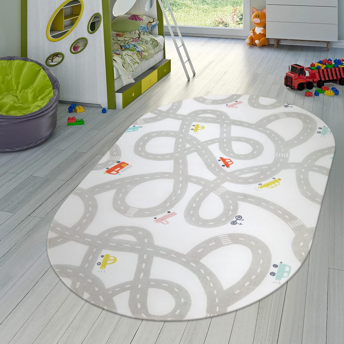 STARUIA Road Traffic Kids Rug Children Playing with Cars Playmat 4x6 Ft, Washable Play Carpet for