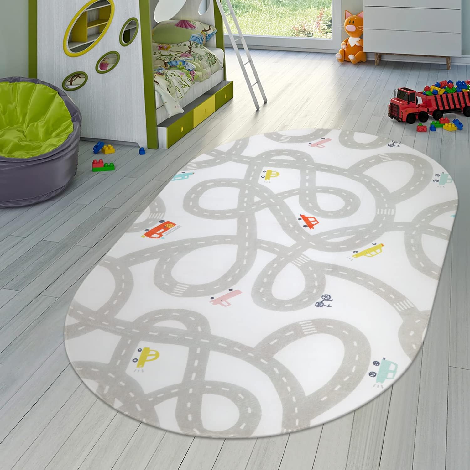 STARUIA Road Traffic Kids Rug Children Playing with Cars Playmat 4x6 Ft, Washable Play Carpet for