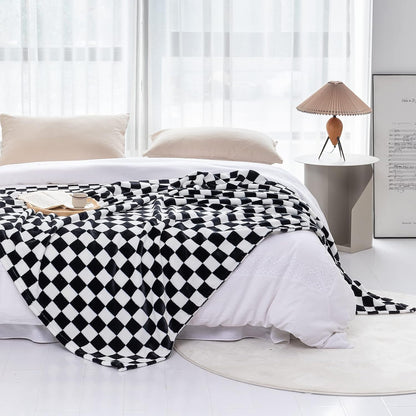 LOMAO Throw Blankets Flannel Blanket with Checkerboard Grid Pattern Soft Throw Blanket for Couch