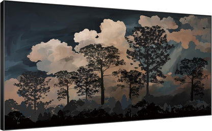 SIGNWIN 36"x72" Extra Large Framed Wall Art Silhouetted Trees at Dusk, Dramatic Forest and