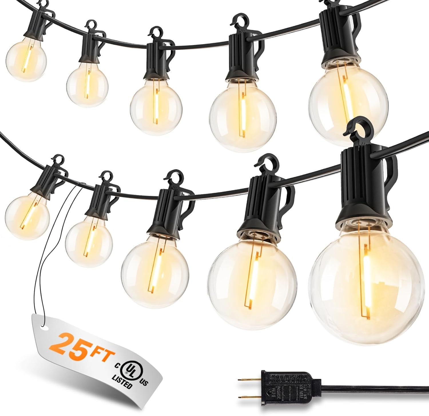 LED Outdoor String Lights, 25FT 12+1 Shatterproof Bulbs Outdoor Patio Lights, IP65 Waterproof