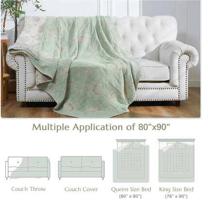 jinchan Boho 100% Cotton Muslin Queen Size 80x90 Inches Blanket Lightweight 4-Layer Quilted Soft