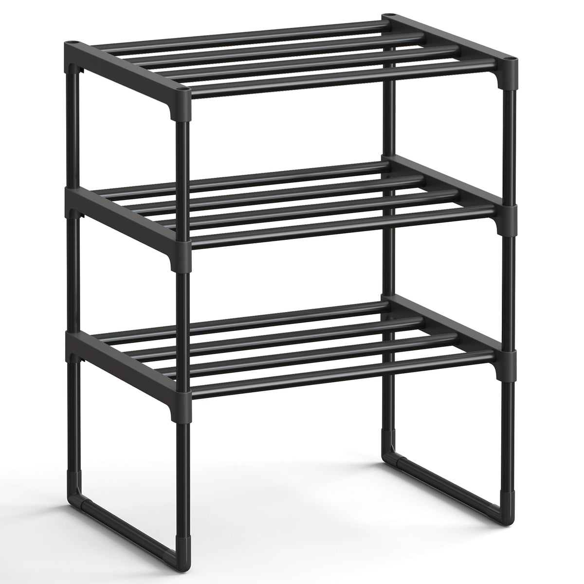 SONGMICS Shoe Rack, 3-Tier Shoe Organizer, Metal Storage Shelf, Upright or Upside Down, for 4-8