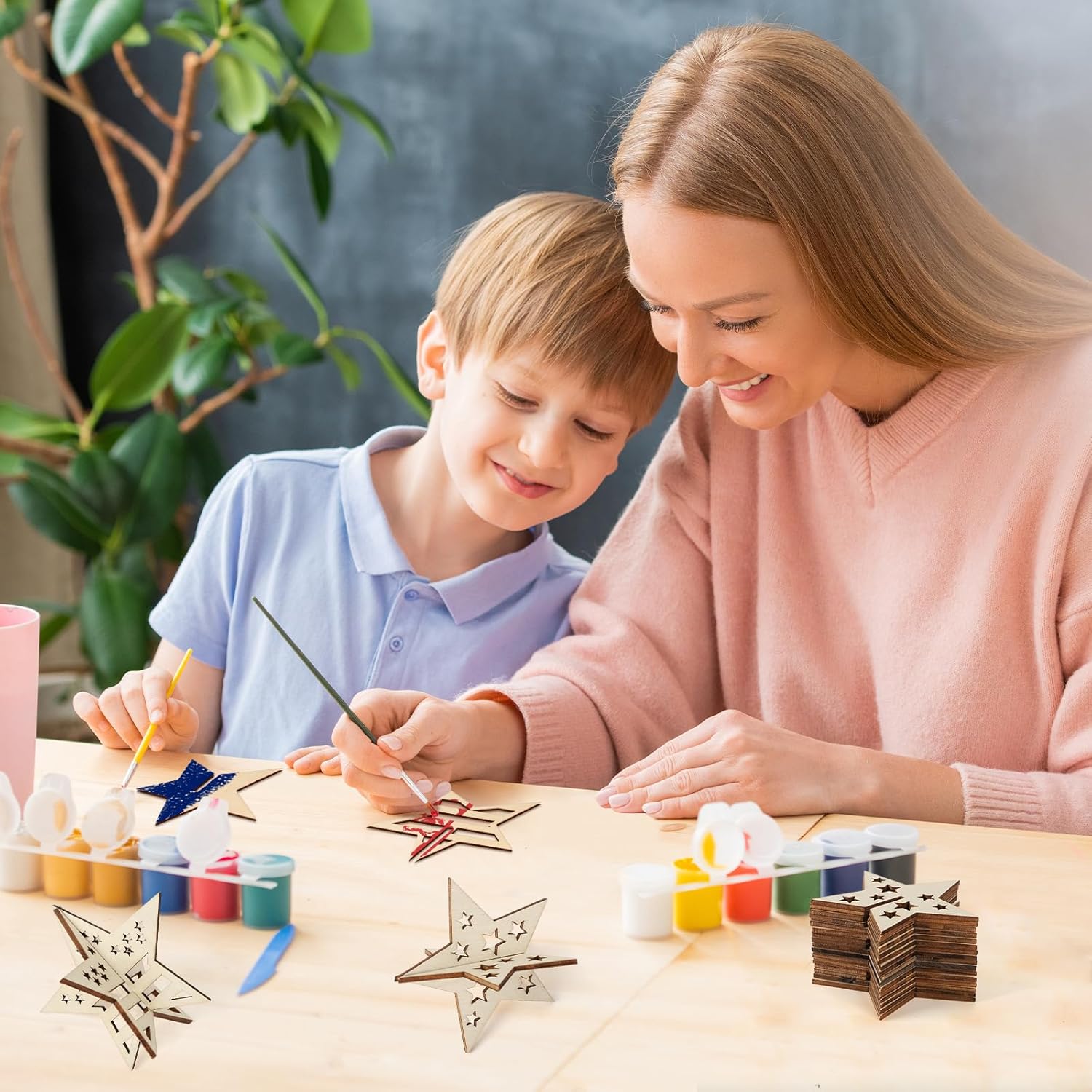 COCHIE DIY 3D 4th of July Stars Wood Crafts to Paint for Kids Adults, Paintable Unfinished Wooden