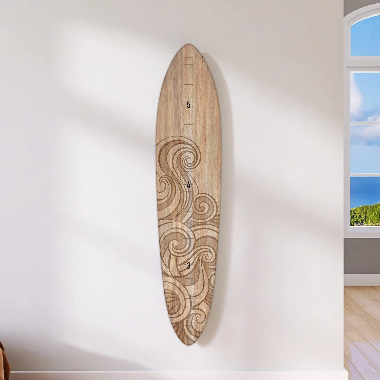 Wooden Surfboard Wall Decor Growth Chart - Surfboard Art Decor for Kids Room, Wood Surfboard Kids