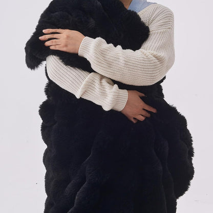 Lotus Karen Faux Fur Blanket Black - Big Bubble Rabbit Fluff King Throw for The Bed Large Fluffy