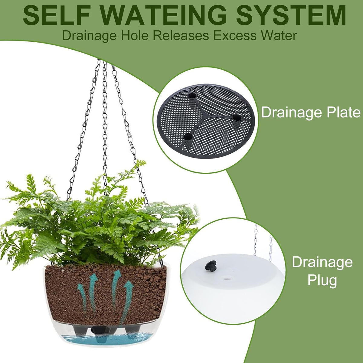 2 Packs Solar Hanging Basket Planters for Plants Outdoor, Self Watering Black Flower Plants Pots