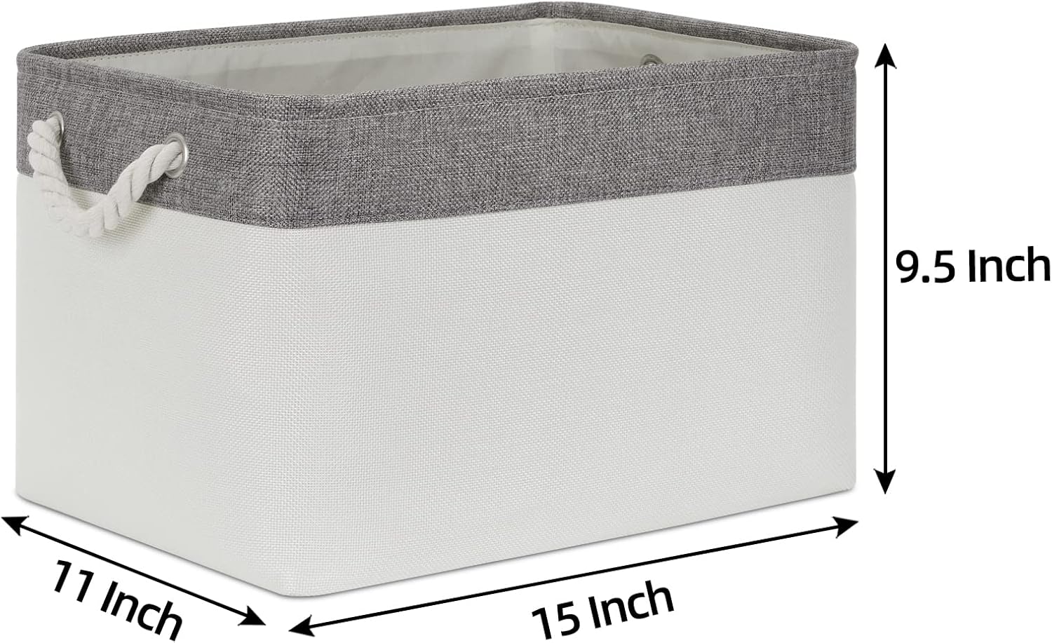 Bidtakay White Baskets with Cotton Rope Handles Decorative Storage Bins [3-pack] Fabric Bins for
