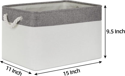 Bidtakay White Baskets with Cotton Rope Handles Decorative Storage Bins [3-pack] Fabric Bins for