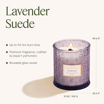 LA JOLIE MUSE Lavender Suede Candle – Eucalyptus, Lavender & Sandalwood 19 oz Large Wooden Wick