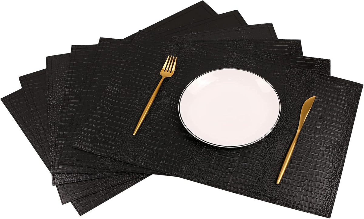 Faux Leather Hardboard Placemats, Set of 6 PU Table Mats, Easy to Clean, Heat & Stain Resistant for