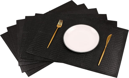 Faux Leather Hardboard Placemats, Set of 6 PU Table Mats, Easy to Clean, Heat & Stain Resistant for