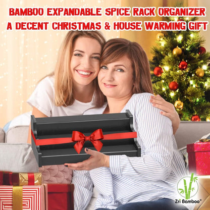 Spice Rack Organizer For Cabinet - 3 Tier Black Bamboo Wooden Expandable Display Shelf from 12.70