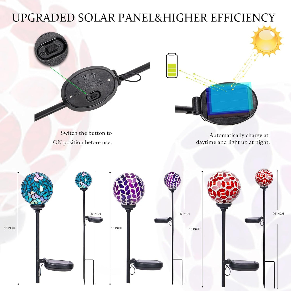 VCUTEKA Solar Garden Decorative Lights Outdoor, Mosaic Solar Light Waterproof LED Pathway Stake
