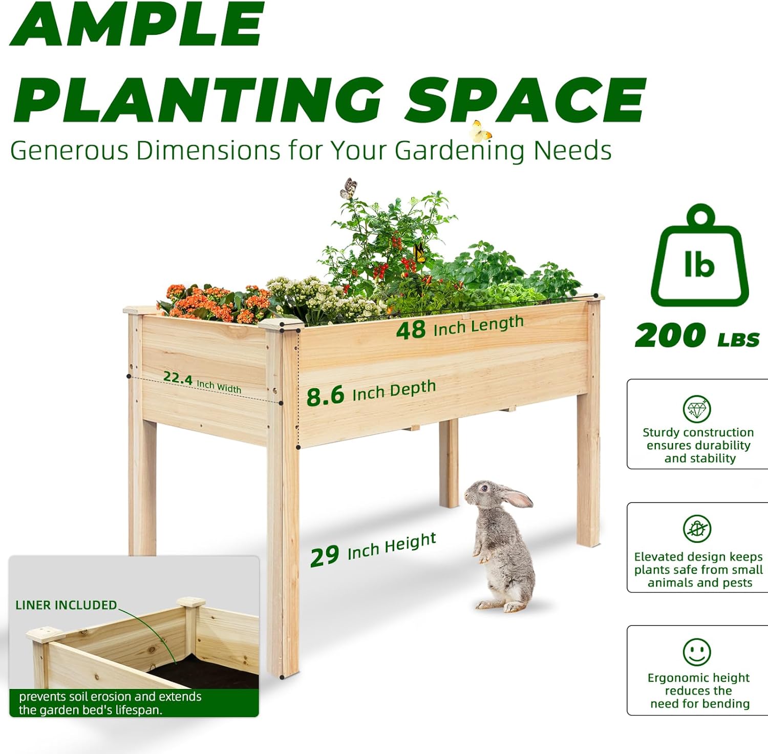 BSP Raised Garden Bed with Legs Outdoor Elevated Planter Box Flower Bed Wood Planter for Vegetable