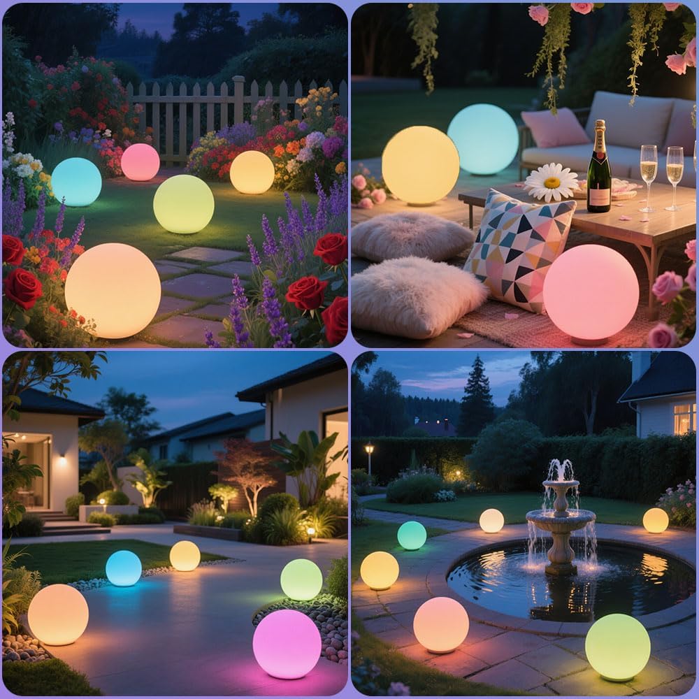 10-in Solar Globe Light, Solar Garden Ball Light Outdoor w/Remote, 16 RGB Color 4 Modes Glowing
