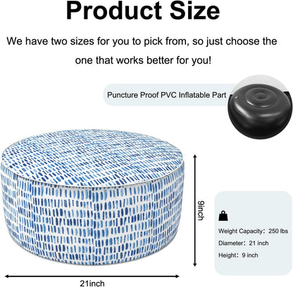 Inflatable Ottoman Stool D21 xH9 for Outdoor/Indoor Use, Water Repellent Patio Foot Rest Stool with