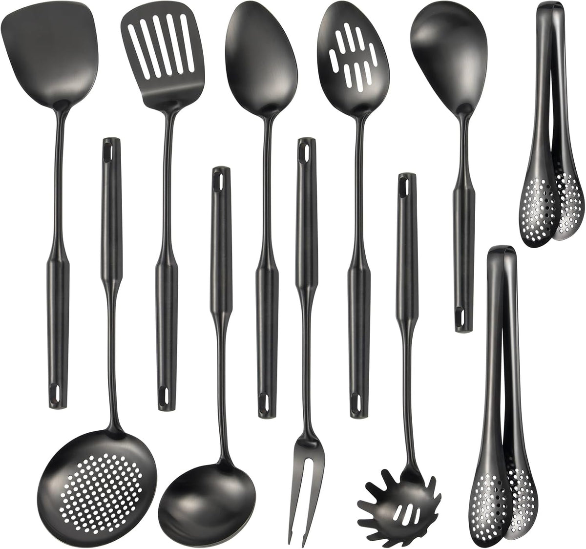 304 Stainlss Steel Matte Kitchen Utensils Set, 11 Pcs Long Metal Cooking Utensil Gadgets Tools Set