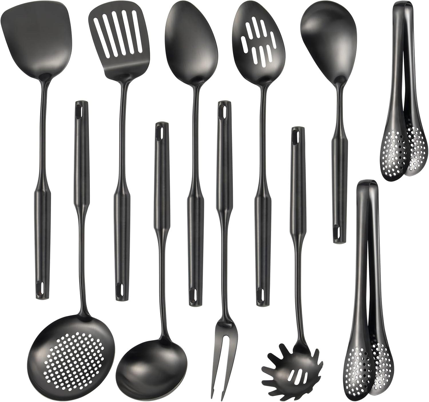 304 Stainlss Steel Matte Kitchen Utensils Set, 11 Pcs Long Metal Cooking Utensil Gadgets Tools Set