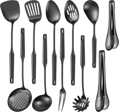 304 Stainlss Steel Matte Kitchen Utensils Set, 11 Pcs Long Metal Cooking Utensil Gadgets Tools Set