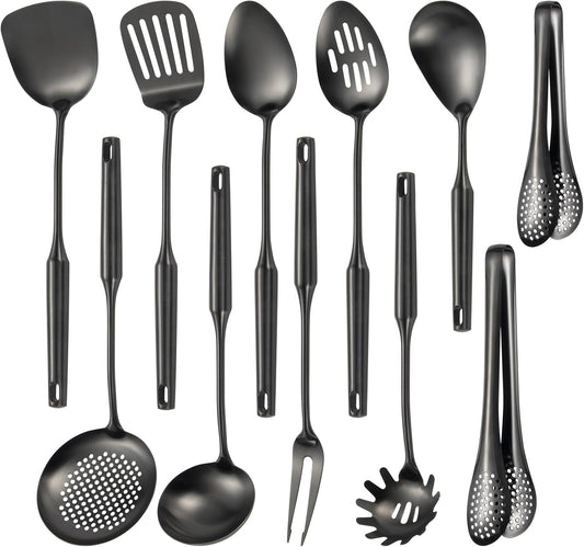 304 Stainlss Steel Matte Kitchen Utensils Set, 11 Pcs Long Metal Cooking Utensil Gadgets Tools Set