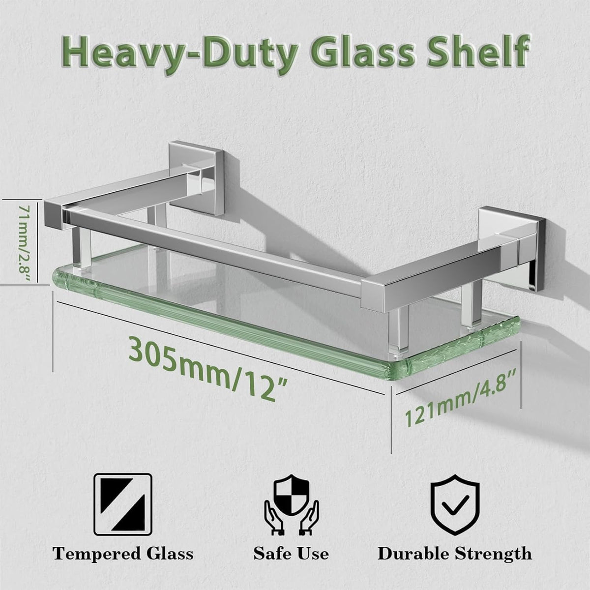 Alise Glass Shelves for Bathroom Wall, Tempered Glass Bathroom Shelf Wall Mounted, Modern Space