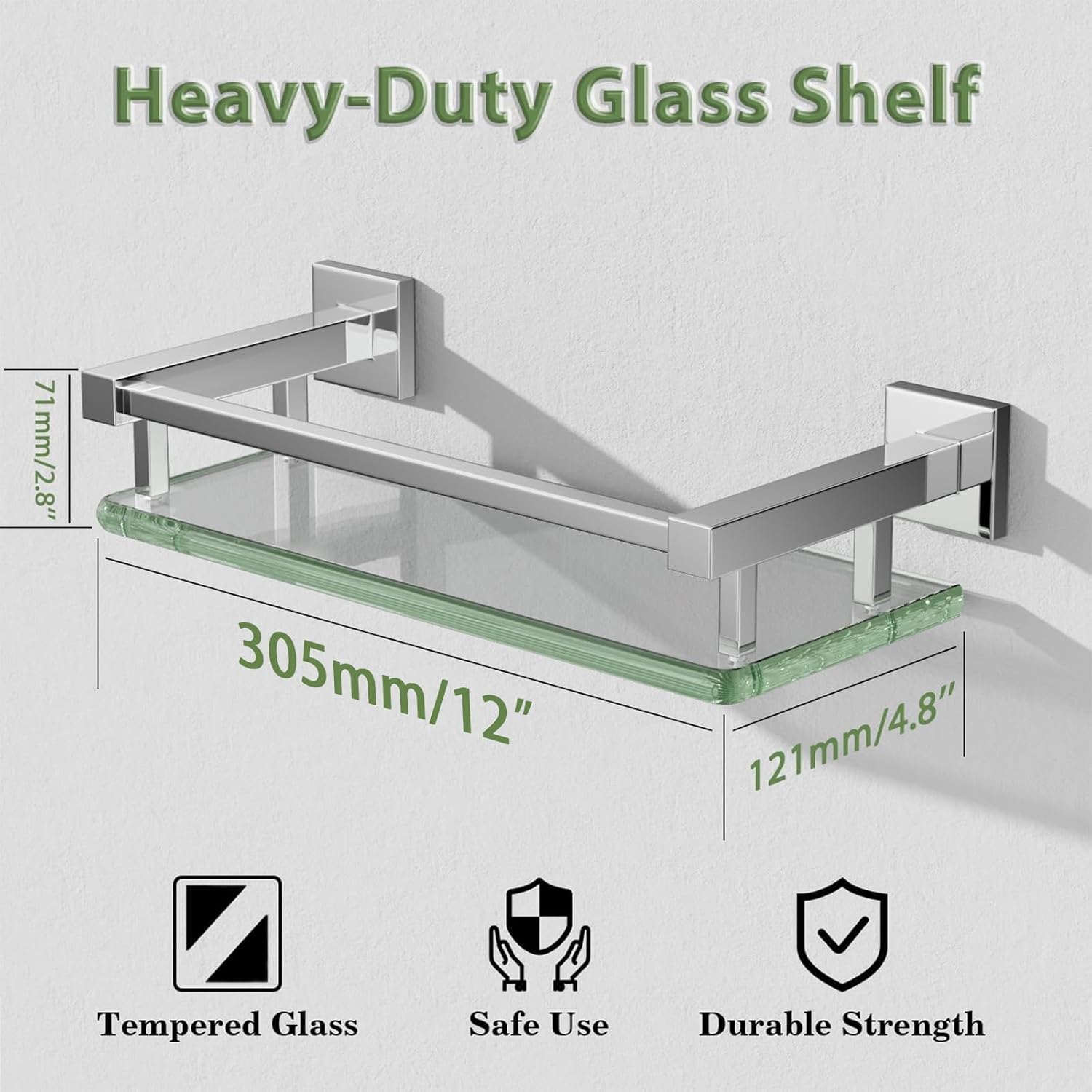 Alise Glass Shelves for Bathroom Wall, Tempered Glass Bathroom Shelf Wall Mounted, Modern Space